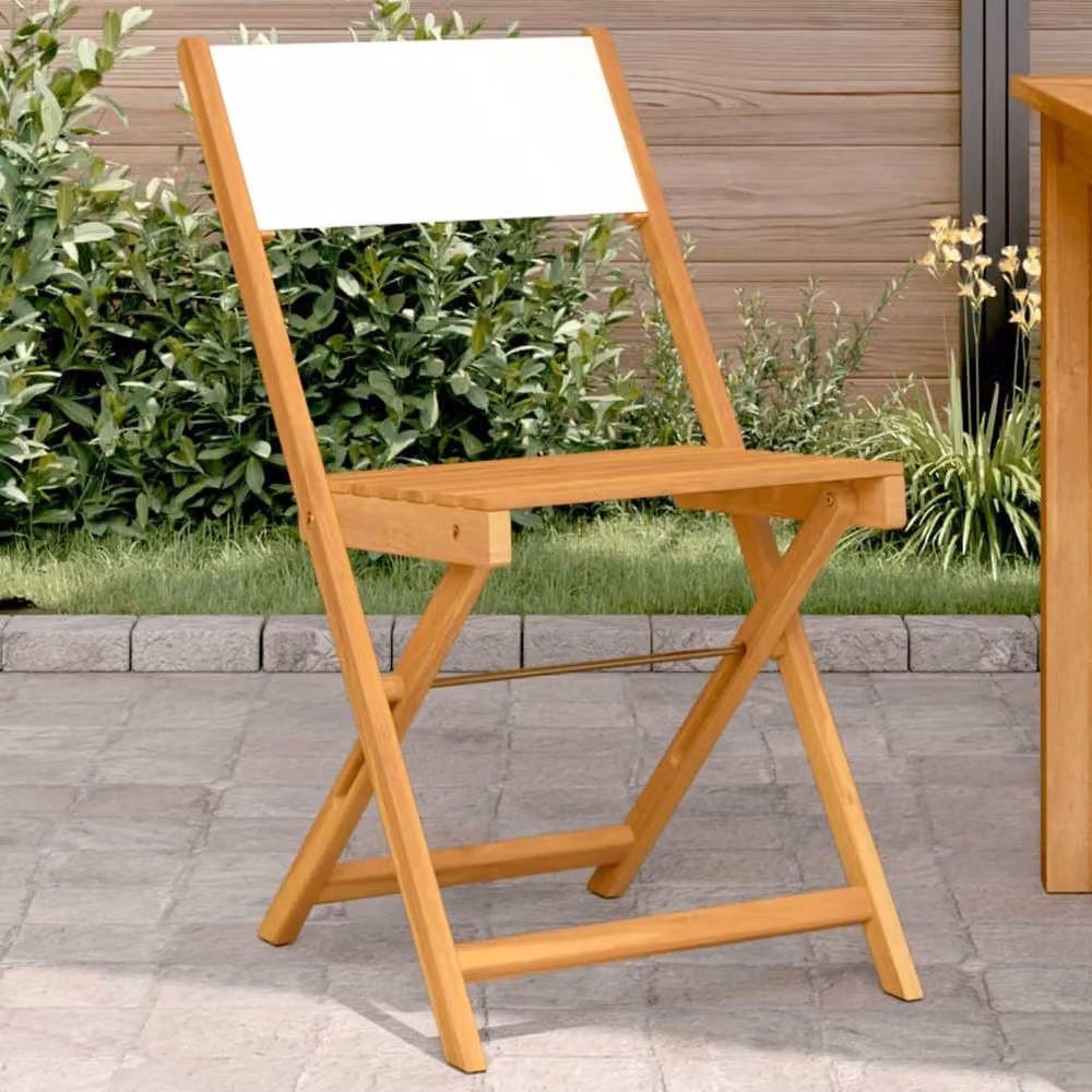 Berkfield Home Bistro Chairs Set of 2 in Cream White Acacia Wood and Fabric – 2