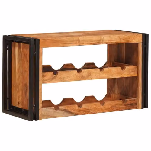 vidaXL Industrial Wall-Mounted Wine Rack in Brown Solid Acacia Wood and Metal, W/D/H: 80 x 45 x 33 cm – 1