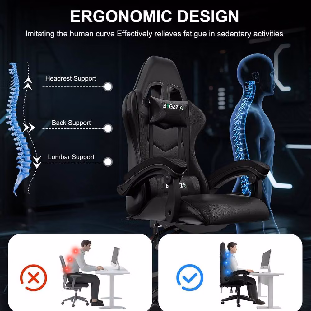 Gartistgo Bluetooth Gaming Chair in Black with Lumbar Support, Headrest and Armrests – 5