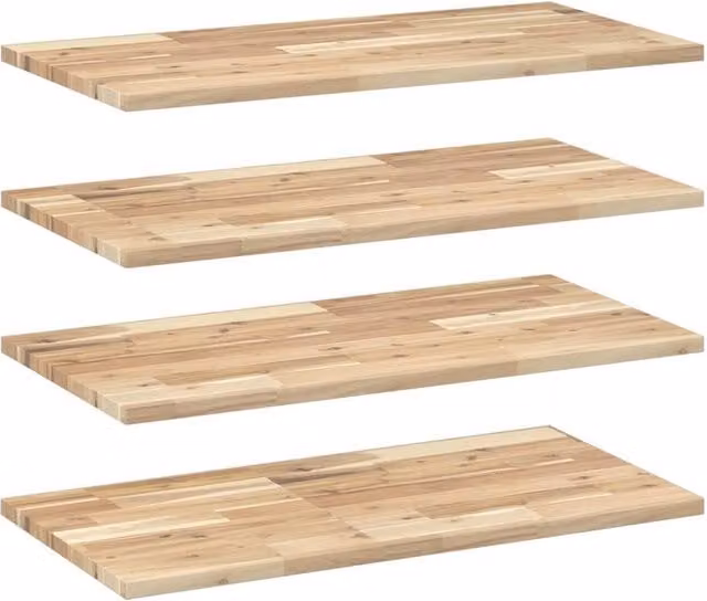 Berkfield Home Set of 4 Floating Shelves in Brown Untreated Solid Acacia Wood, W: 100 cm, D: 40 cm, H: 2 cm