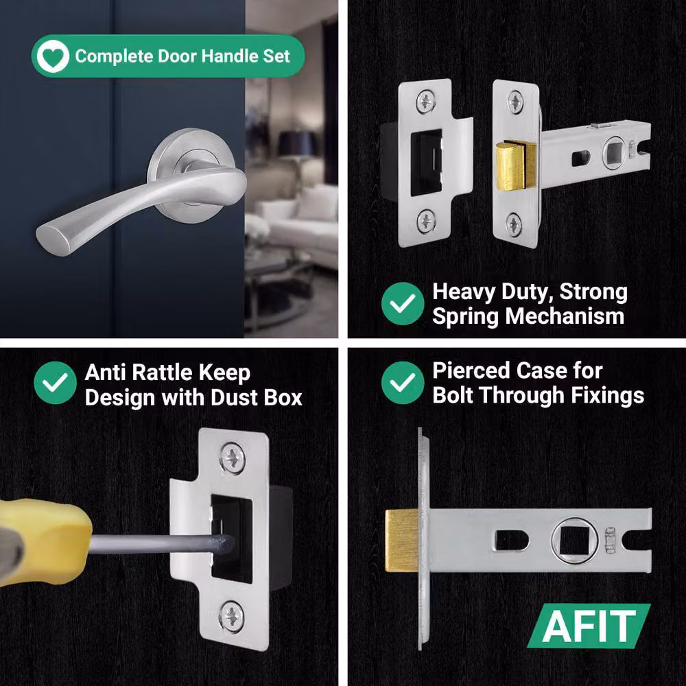 AFIT Novi Satin Nickel Internal Twist Door Handles with Latch, 5 Pack, Silver, W: 15 cm x H: 15 cm – 3