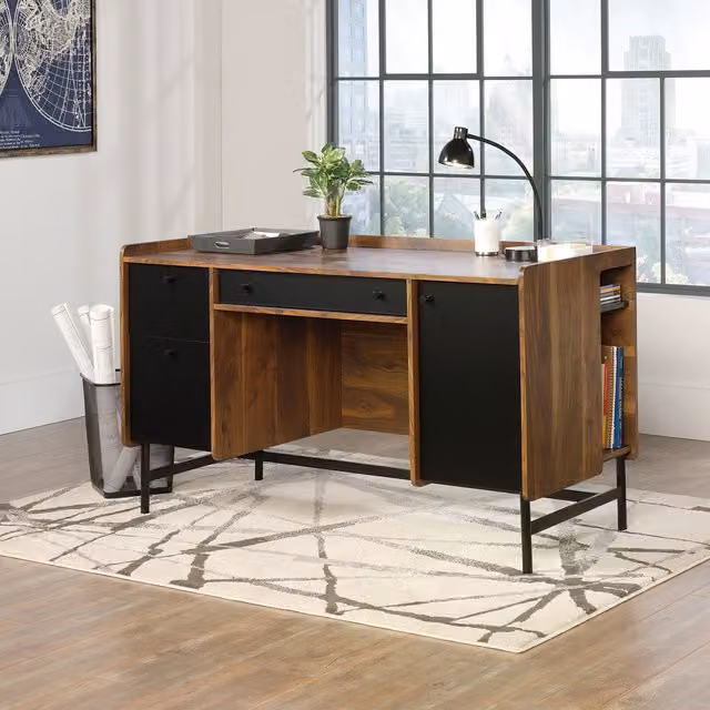 Teknik Hampstead Park Executive Writing Desk in Grand Walnut and Black