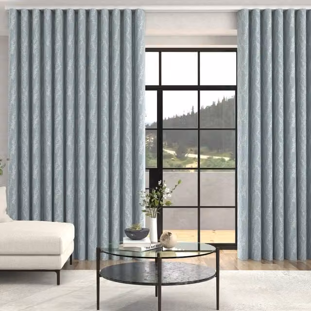 Terrys Grace Jacquard Floral Made To Measure Blackout Wave Curtains in Smoky Blue