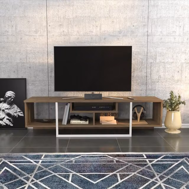 Decorotika Asal Minimalist TV Unit in Walnut and White, Width: 120 cm