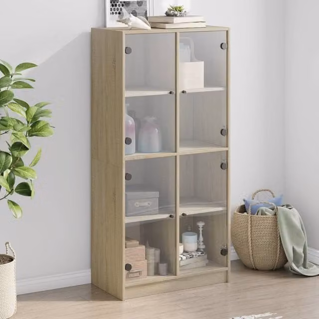 Berkfield Home Modern Highboard with Glass Doors in Sonoma Oak, Brown, W/D/H: 68 x 37 x 142 cm – 1
