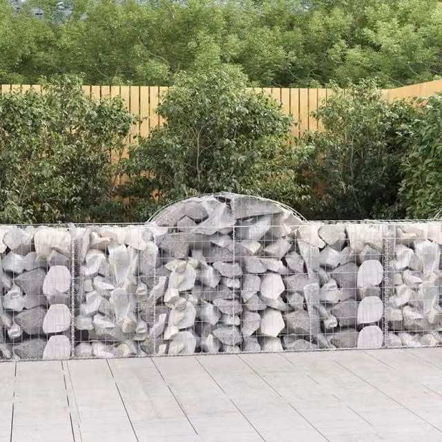 Berkfield Home Arched Gabion Baskets, 3 Piece Set, Silver Galvanised Steel, W: 200 cm, D: 50 cm, H: 80-100 cm – 1