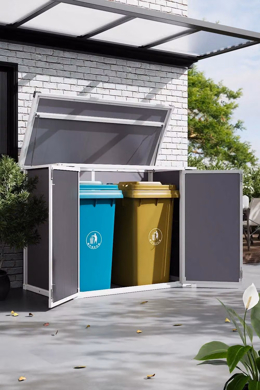 Garden Sanctuary Modern Grey Outdoor Garden Tool and Bicycle Storage Shed with Double Hinged Doors – 2