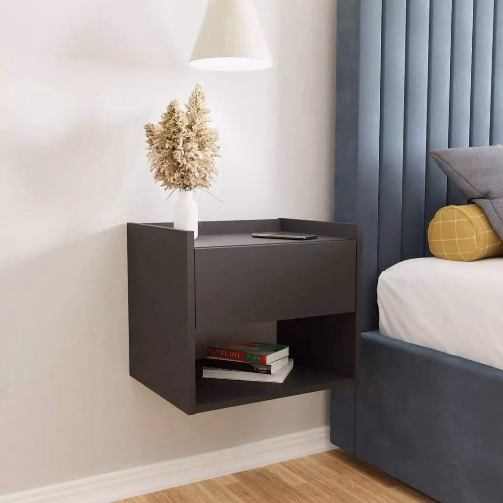 FORGEVIO Pair of Wall Mounted Minimalist Bedside Tables in Matt Anthracite Grey – 3
