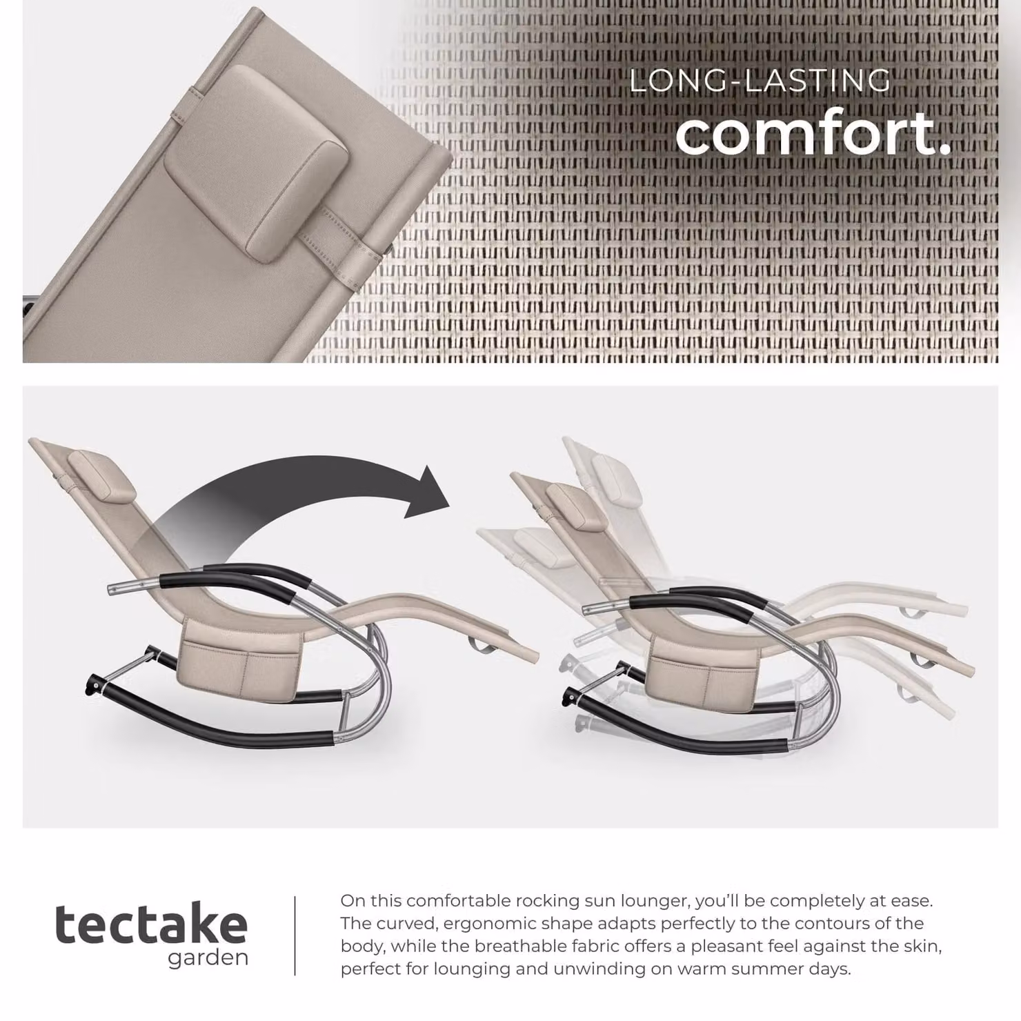 tectake Taya Sun Lounger in Beige with Steel and Textilene Frame – 3