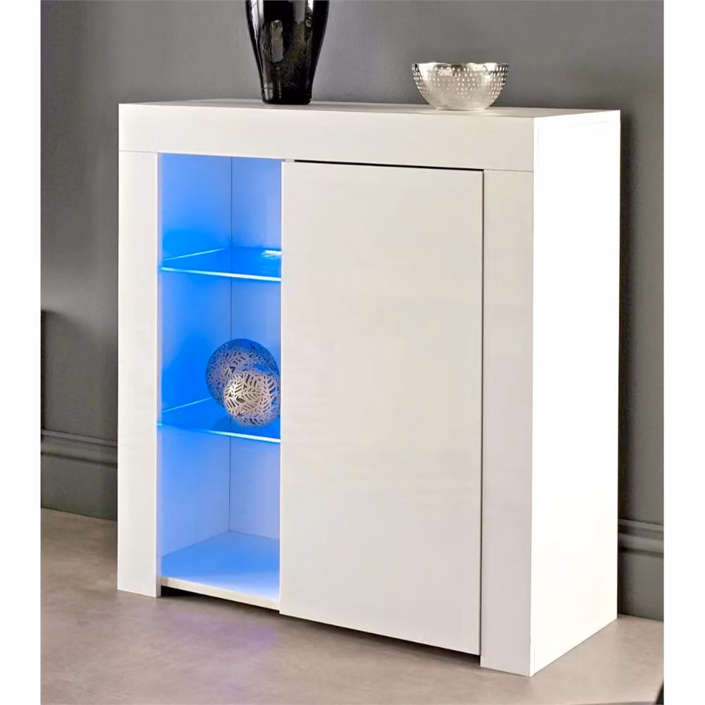 Nordara Modern 1-Door Sideboard Cabinet with Integrated Lighting in Gloss Matt White – 2