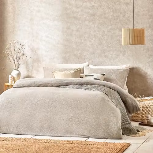 Riva Home Beige Boucle Duvet Cover Set, W/D/H: 90 x 200 cm