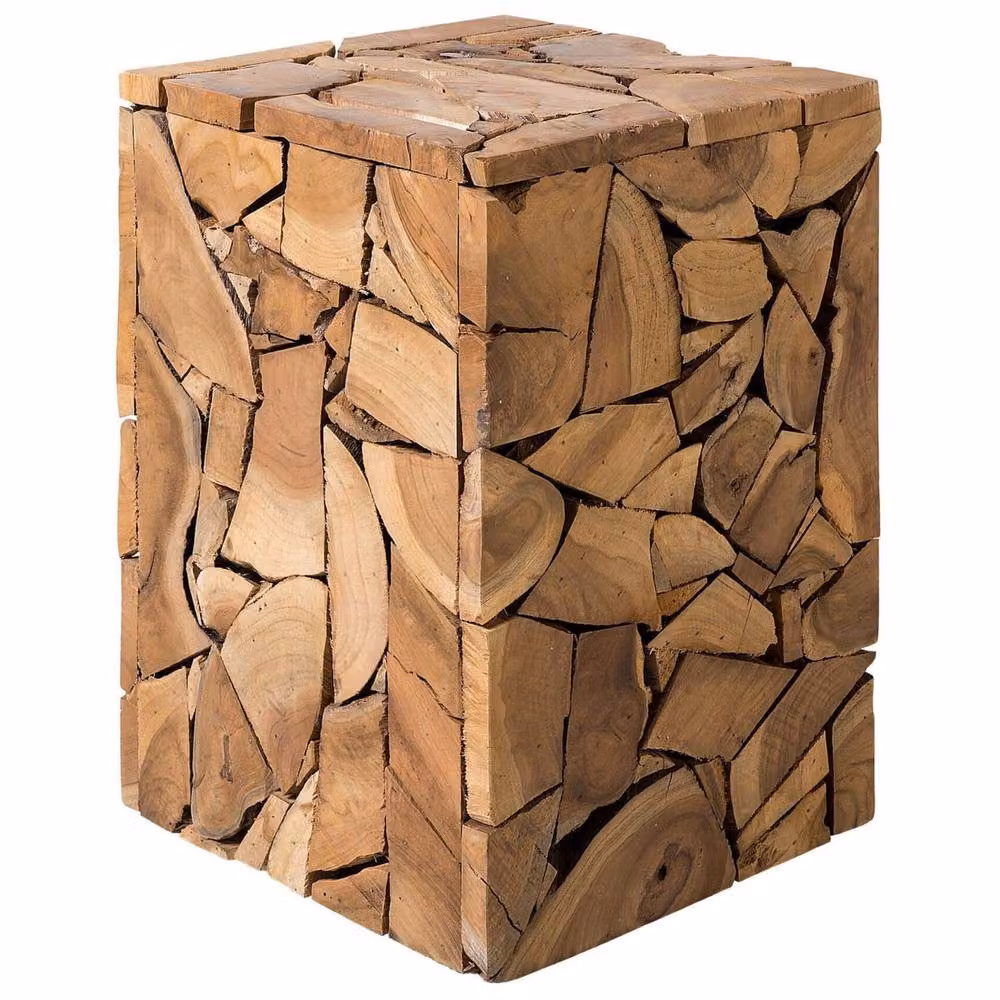 Wyld and Coco Handcrafted Rustic Teak Wood Side Table, Brown, W/D/H: 30 x 30 x 45 cm – 2