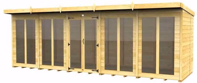 Buttercup Farm Brown Pent Summer House with Full Height Window, W/D/H: 589 x 214 x 201 cm