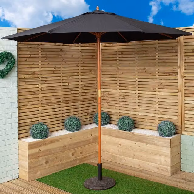 Samuel Alexander Black Wooden Garden Parasol Sun Shade with Polyester Canopy