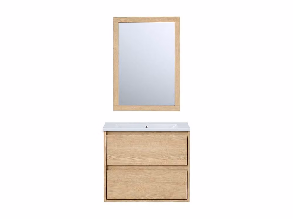 Vente-unique Suspended Bathroom Furniture Set with Built-In Sink and Mirror in Light Oak Veneer, W/D/H: 60 x 45 x 50 cm – 2