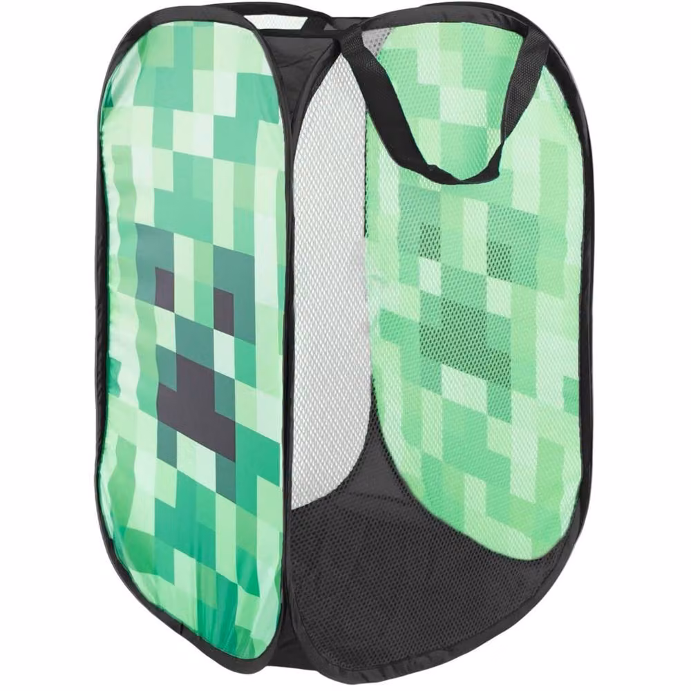 Minecraft Creeper 80L Collapsible Fabric Laundry Bin in Green with Handles – 2