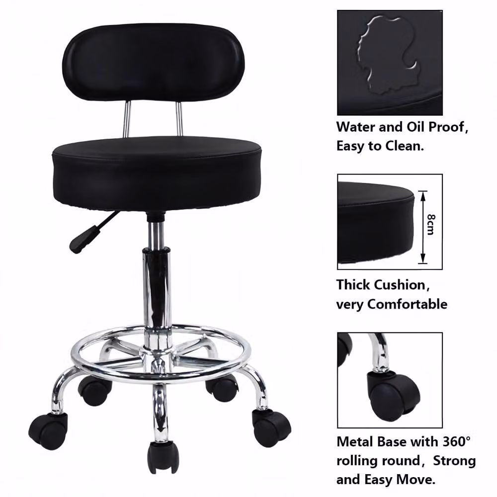 KKTONER Stylish Height Adjustable Rolling Stool with Footrest, Black – 2