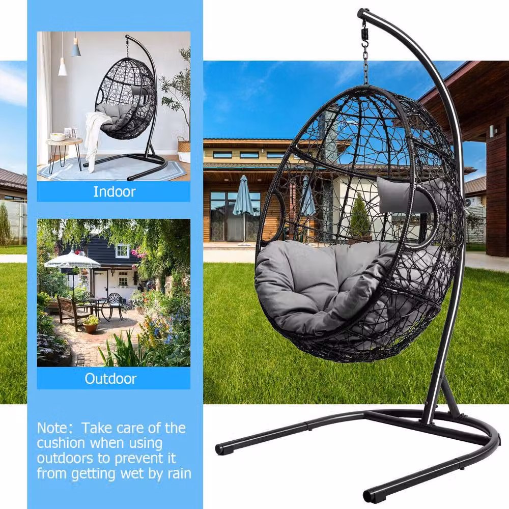 Costway Grey Hammock Egg Swing Chair with Stand for Indoor and Outdoor Use – 6