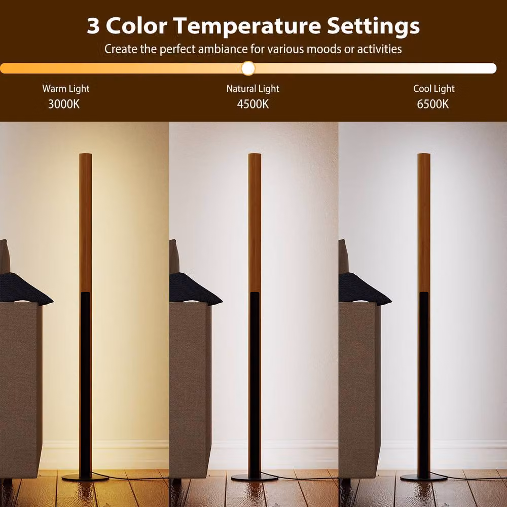 Costway Bamboo LED Floor Lamp with Foot Switch, Dimmable Mid-Century Corner Lamp in Natural Wood Finish – 8
