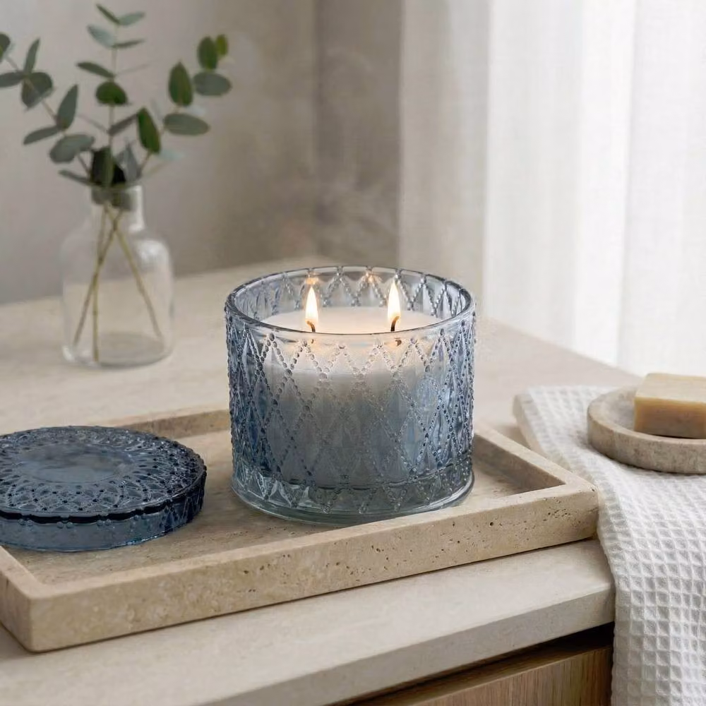 Candlelight Tianshui Luxury 2-Wick Blue Glass Decorative Tabletop Candle – 3