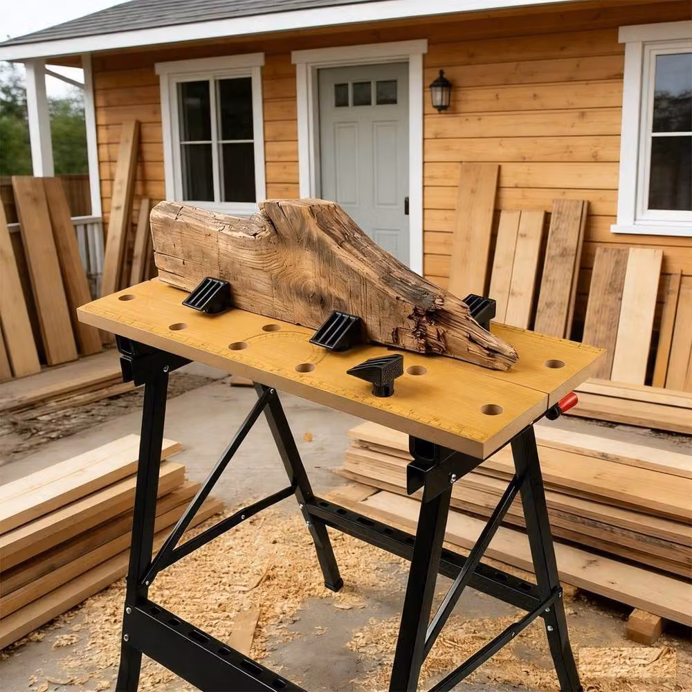VOGREX Foldable Portable Wooden Workbench in Sand Brown – 3