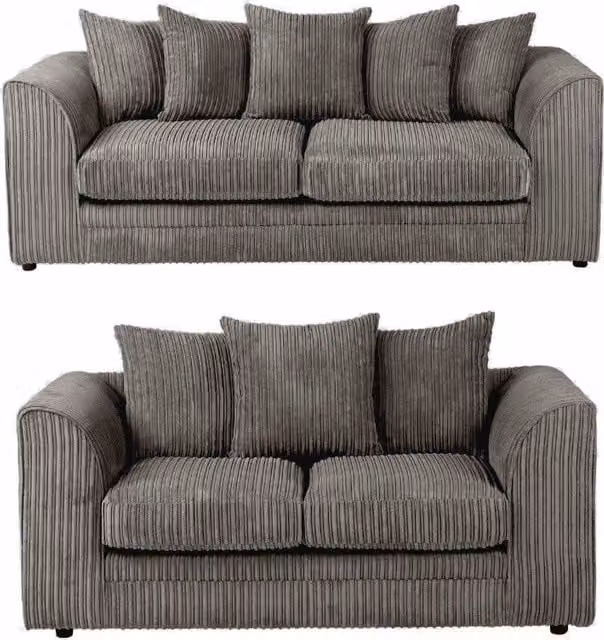 LUXURY LIFE Declan Grey Jumbo Cord Fabric Sofa Set with 3-Seater and 2-Seater Sofas – 1