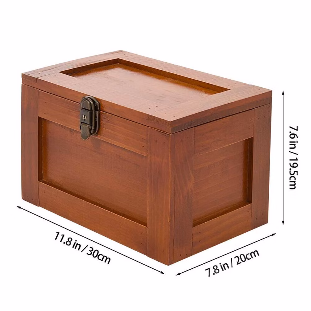 Ventryn Solid Wood Memory Box with Lid, Brown Keepsake Treasure Trunk – 2