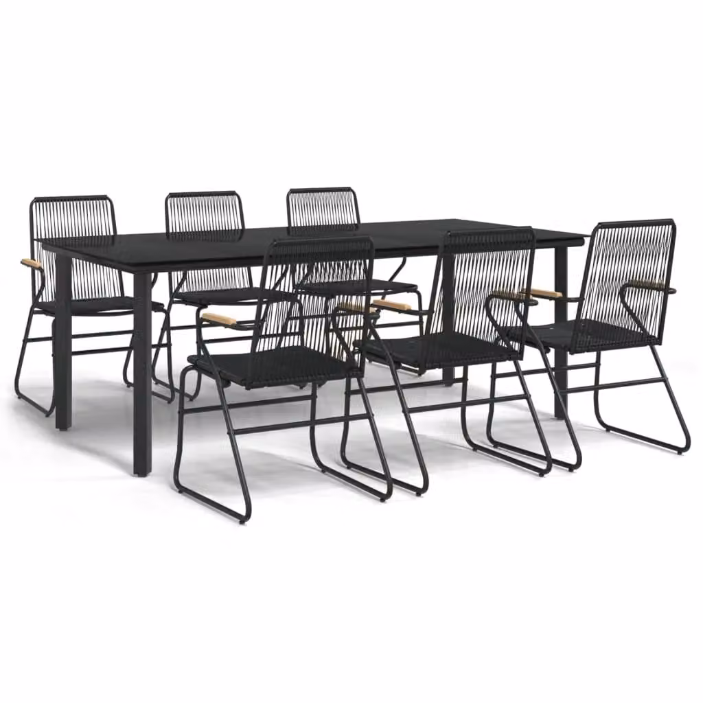 Berkfield Home 7 Piece Modern Garden Dining Set in Black PVC Rattan and Steel with Glass Top – 2