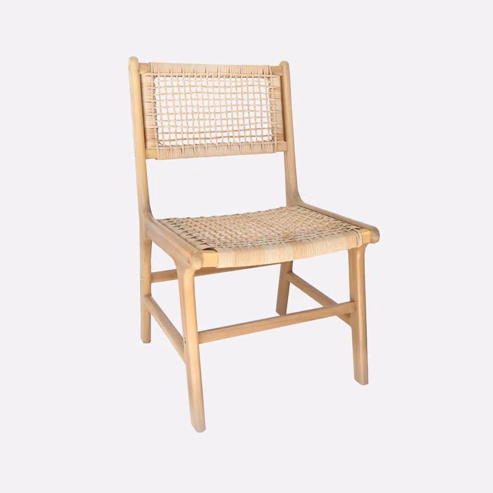 sweeek Set of 4 Boho Acacia Wood and Cane Garden Chairs in Light Brown, W/D/H: 51 x 61 x 85 cm – 2