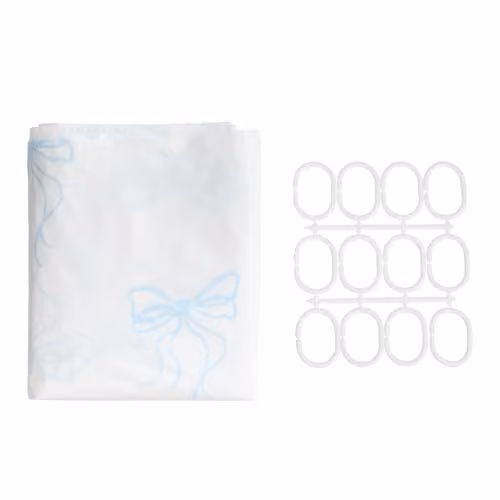 OHS Bow Print Polyester Shower Curtain in White and Blue, Mould Resistant and Waterproof, W/H: 180 x 180 cm – 2