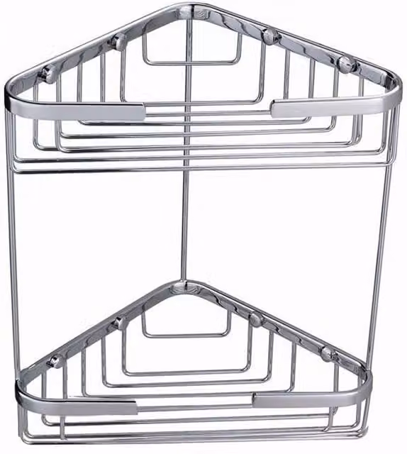 Nes Home Stainless Steel 2 Tier Wall Mounted Corner Caddy Storage Basket in Silver