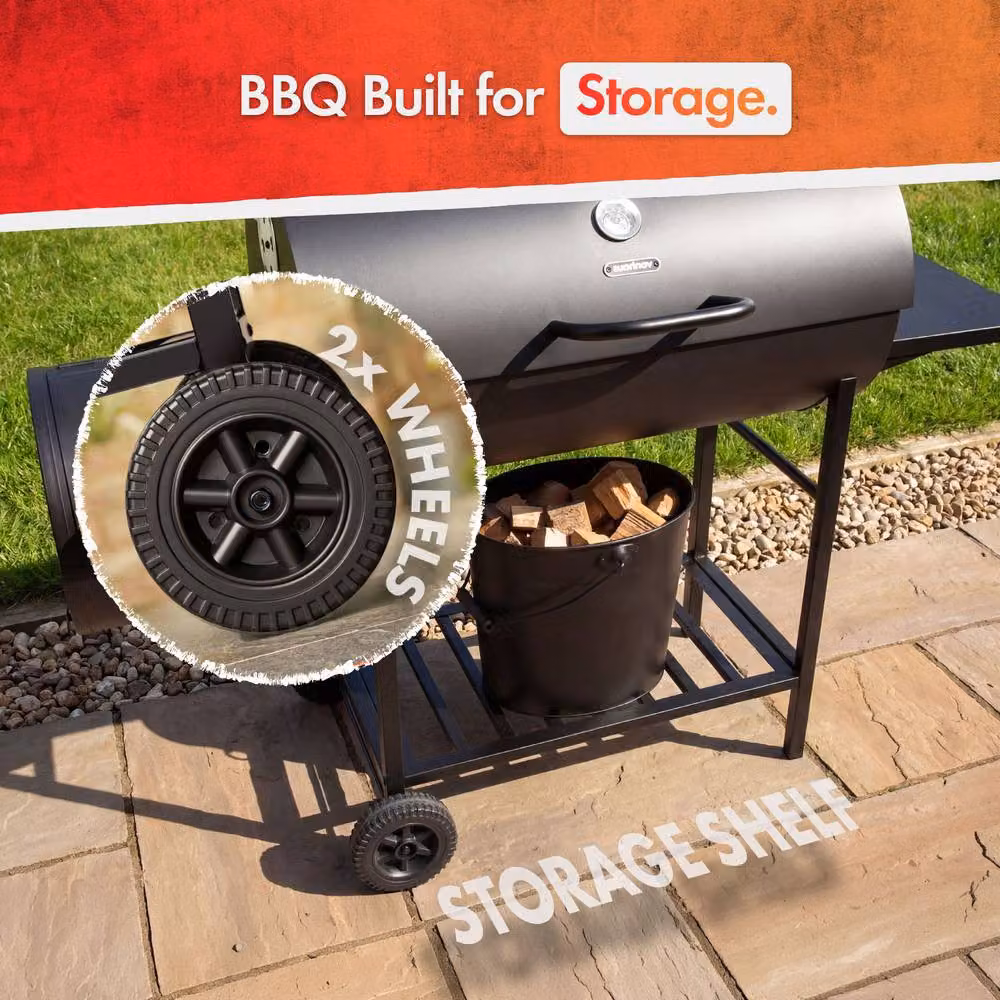 VonHaus Offset Charcoal Barrel BBQ Smoker in Black, W/D/H: 137 x 53 x 95 cm – 6