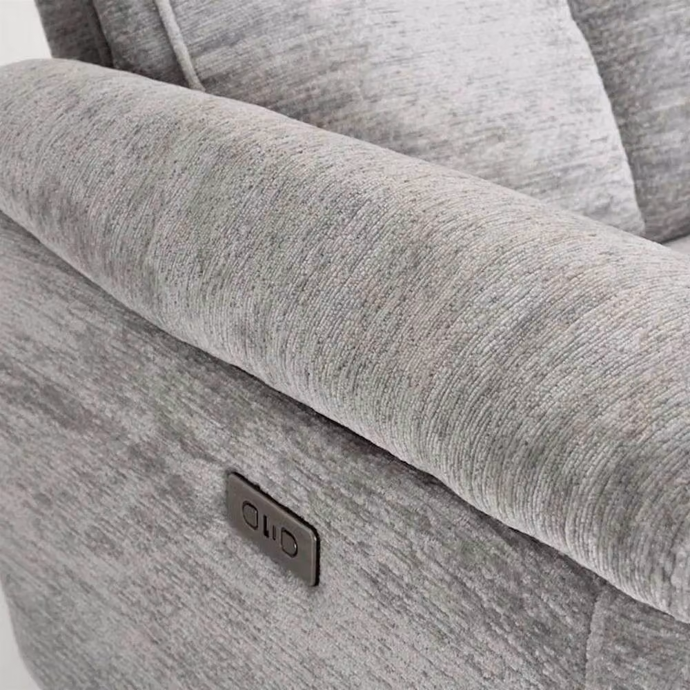 Furnishings For Less UK Kent Electric Reclining 3 Piece Sofa Suite in Grey Fabric, including 3 Seater Sofa and 2 Armchairs with USB Charging – 3