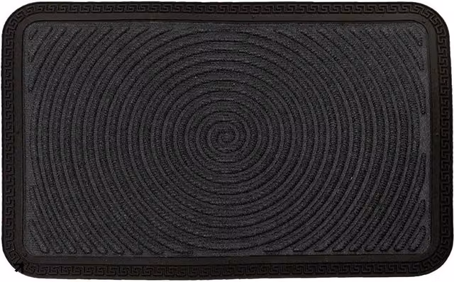 Roseley Black Spiral Decorative Door Mat with Modern Graphic Design and Weatherproof Rubber Material