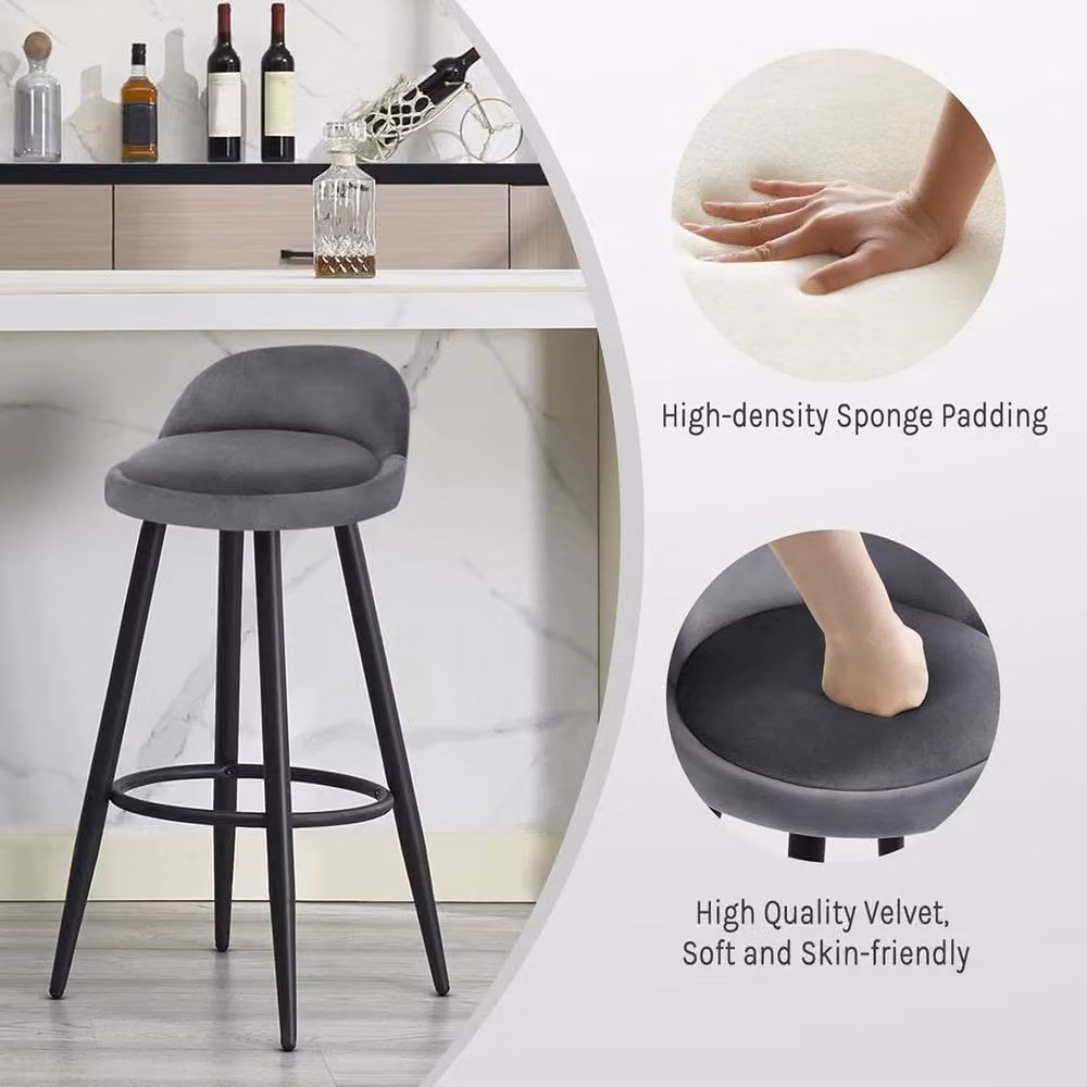 Kelvenix Tall Bar Stool in Dark Grey Velvet – 4