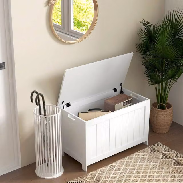 EONLION White Modern Storage Chest with Soft Close Lid and 2 Safety Hinges, Width: 100 cm – 1