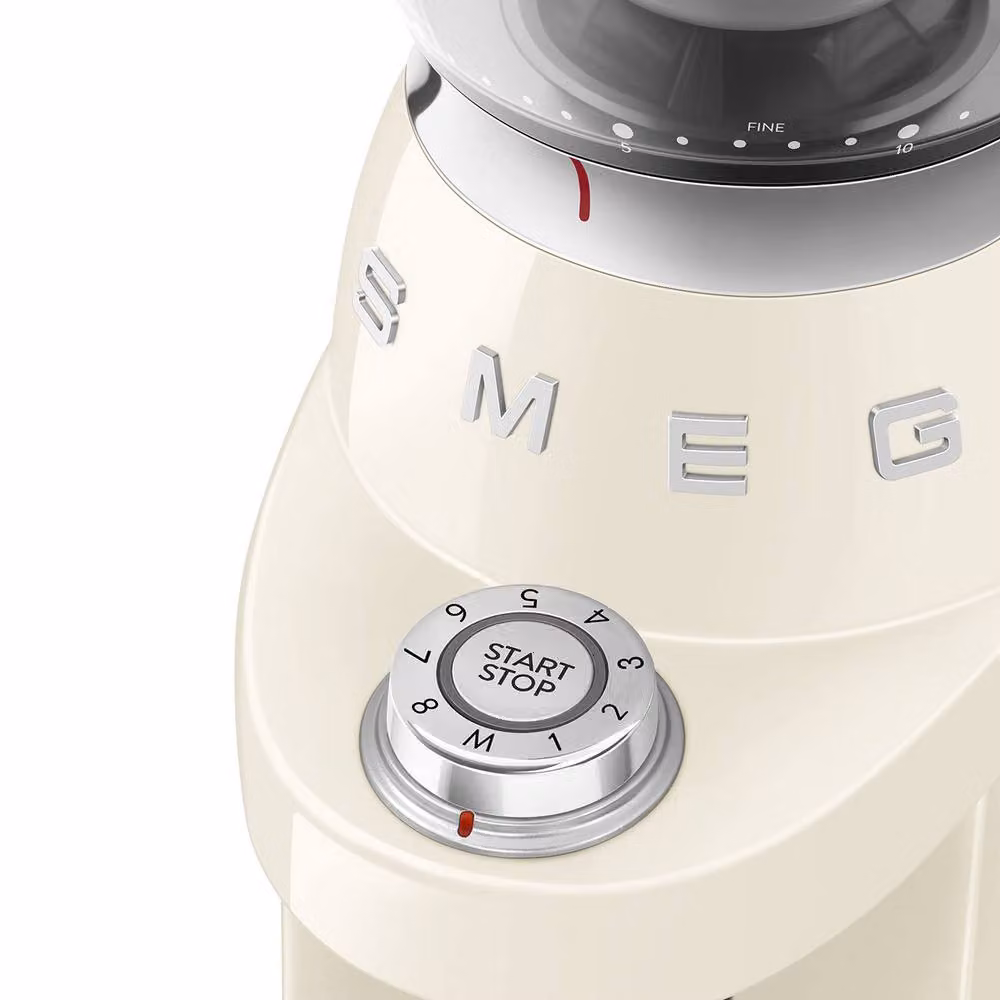 Smeg 50s Style Electric Conical Burr Coffee Grinder and Milk Frother with Removable Tank in Beige – 2
