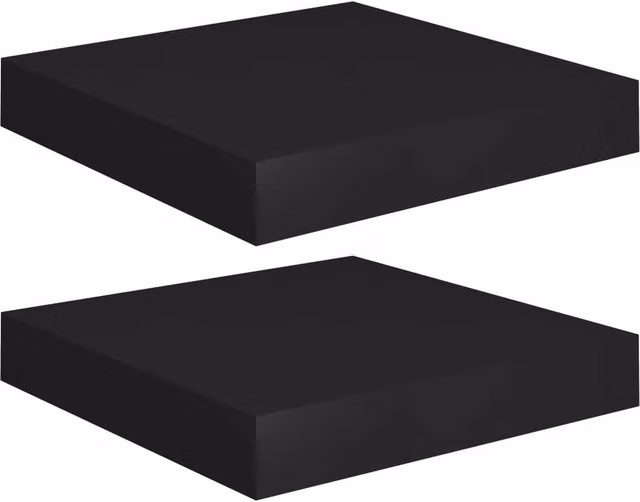 Berkfield Home Set of 2 Black Floating Wall Shelves, W/D/H: 23.5 x 23.5 x 2 cm