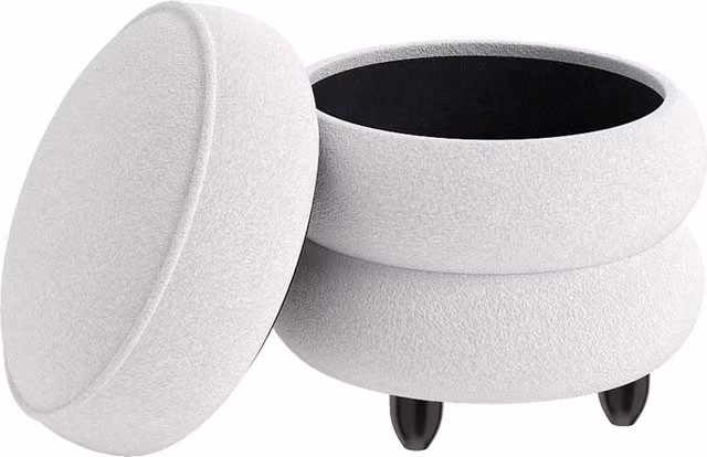 Costway Modern White Fabric Storage Ottoman with Rubberwood Frame