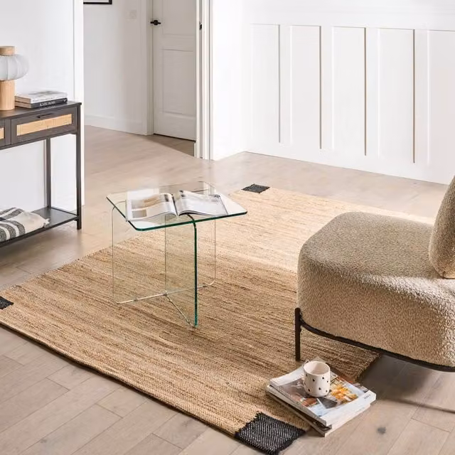Wyld and Coco Handwoven Jute and Cotton Boho Rectangular Rug in Beige and Black, W: 160 cm, L: 230 cm