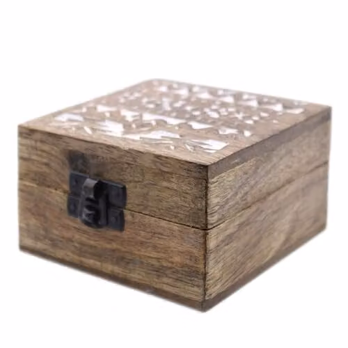 Ancient Wisdom White Washed Solid Wood Box in Brown with 4x4 Slavic Design