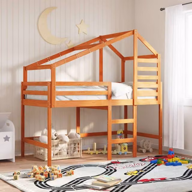Berkfield Home Loft Bed Frame in Wax Brown Solid Pine Wood W/D/H: 190 x 90 x 90 cm – 1
