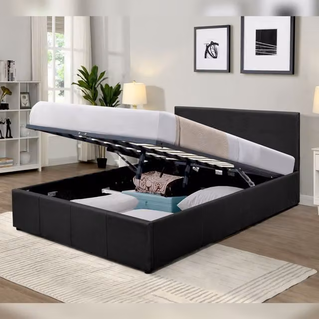 Comfy Living Ltd Small Double Faux Leather Upholstered Storage Ottoman Bedframe in Black with Lift Up Base, W/D/H: 120 x 200 cm