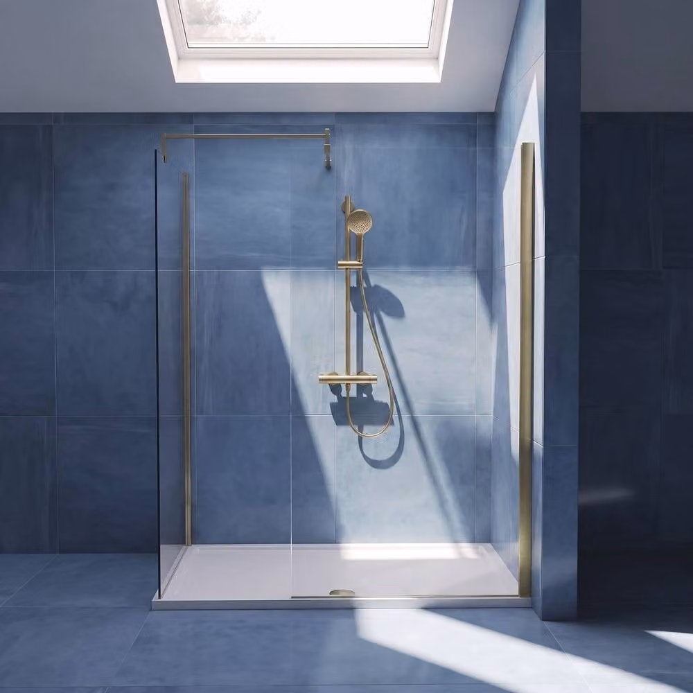 Balterley Walk-In Wetroom Bundle in Brushed Brass with Rectangular Tray and Glass Niche, W: 1400 mm, D: 800 mm – 3