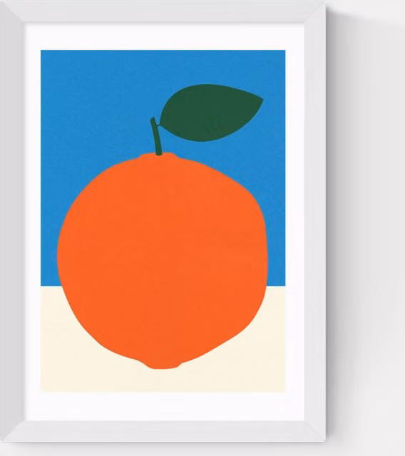 East End Prints Modern Abstract Framed Wall Art in Blue, Orange and White