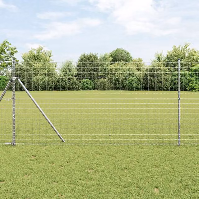 Berkfield Home Euro Fence Galvanised Steel Round Mesh in Silver, H: 1.4 m x W: 10 m – 1