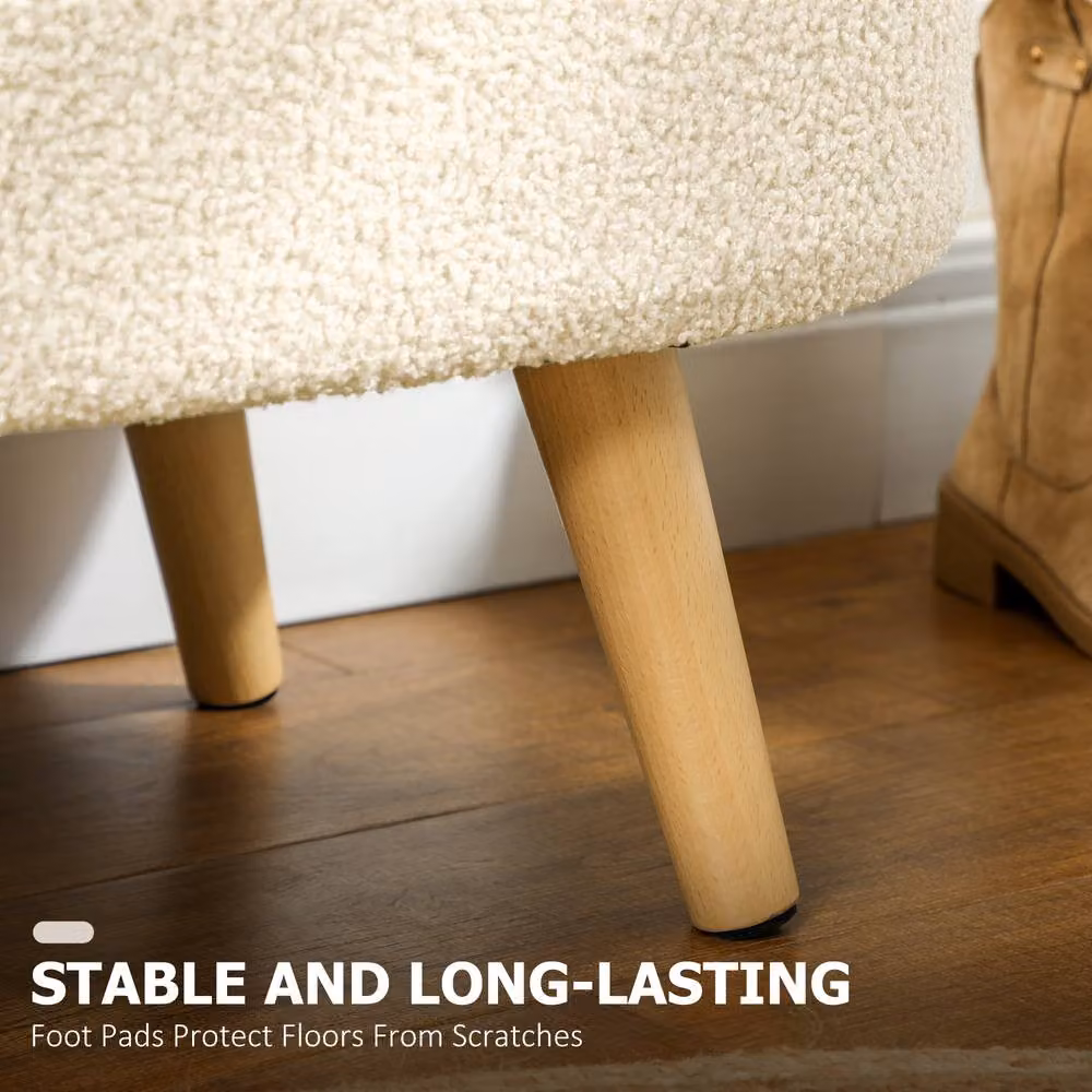 STILVORA Cream Bouclé Storage Ottoman with Wood Frame – 4