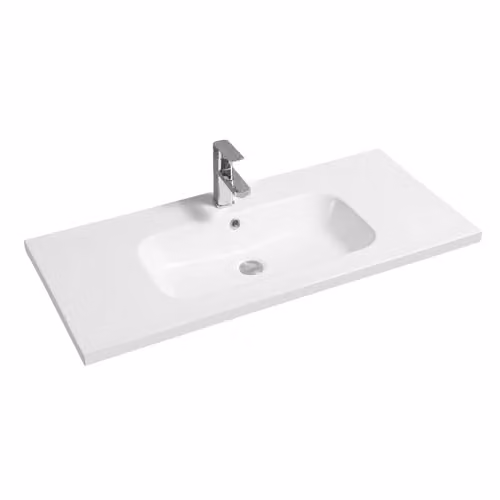 Limoge 5414 White Ceramic Mid-Edge Inset Bathroom Basin with Oval Bowl, W: 101 cm, D: 46 cm, H: 15 cm – 2