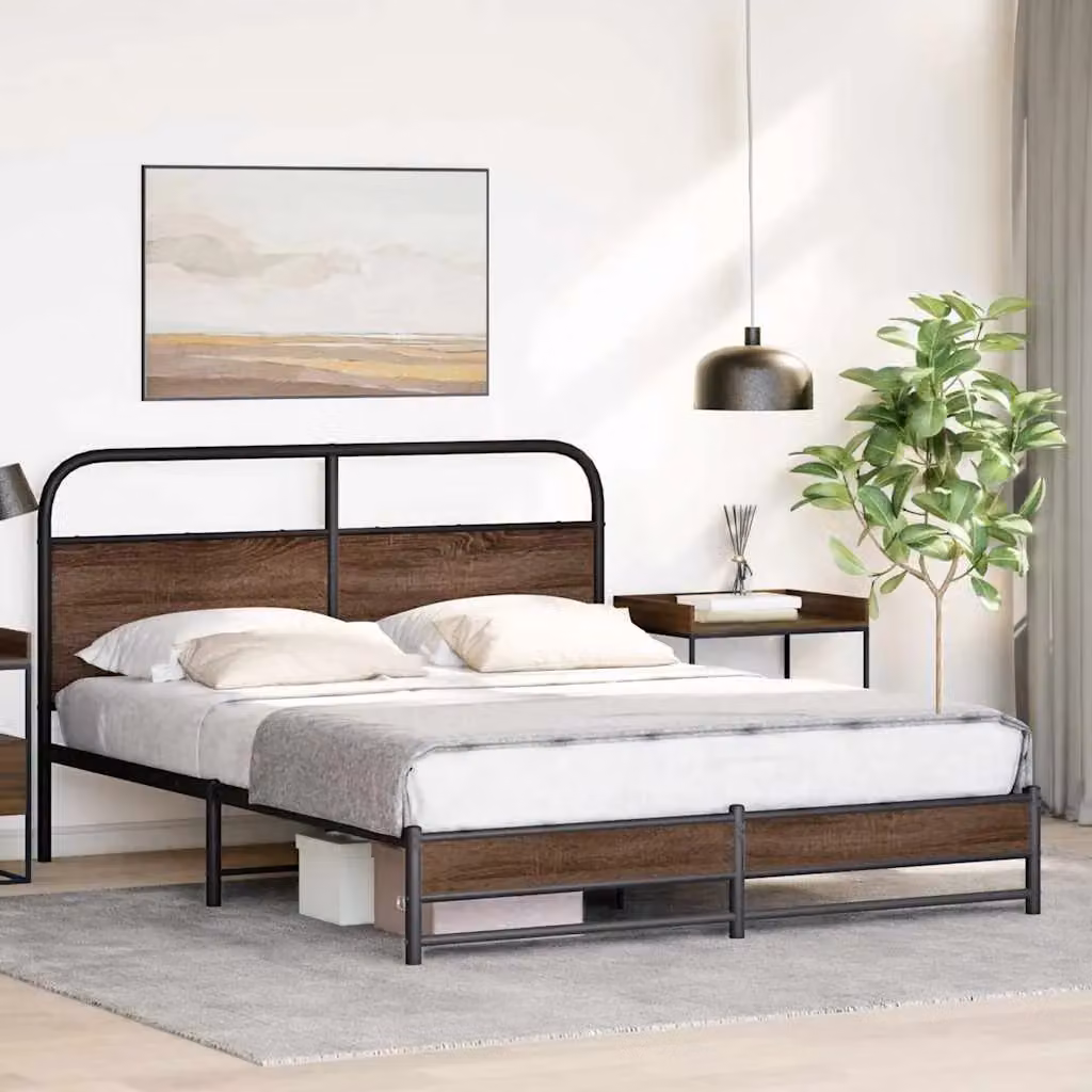 Berkfield Home Bed Frame in Brown Oak, W: 150 cm, D: 200 cm – 3