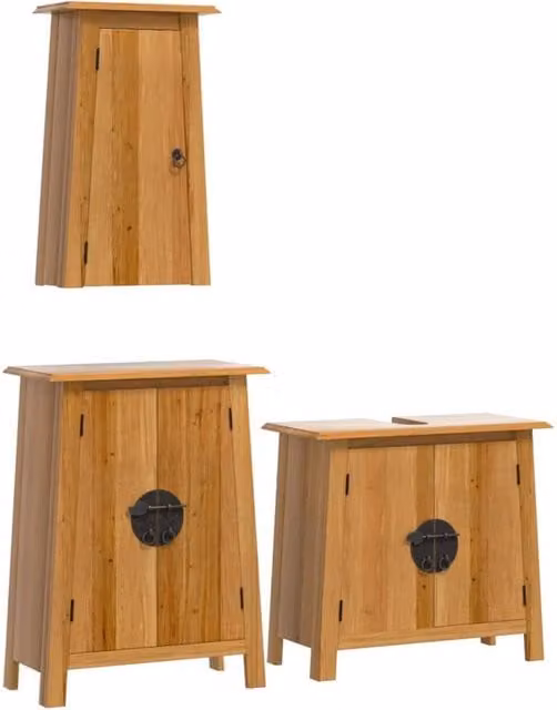 Berkfield Home 3 Piece Rustic Brown Solid Wood Pine Bathroom Furniture Set – 1
